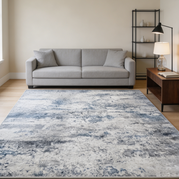 Blue/Grey Abstract Non-Slip Machine Washable Area Rug