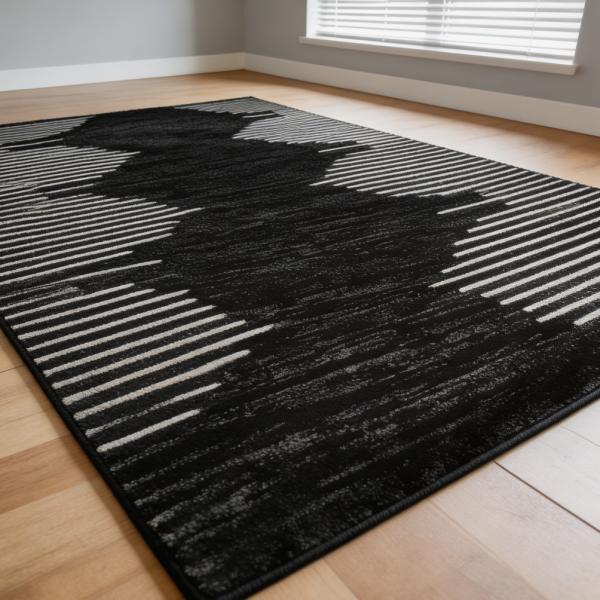 Bohemian Stripe Stain Resistant High Traffic Area Rug Black