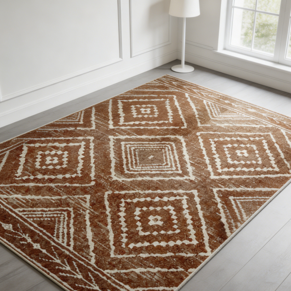 Yellow/Brown/Cream Tribal Print Washable Non-Slip Low Pile Rug