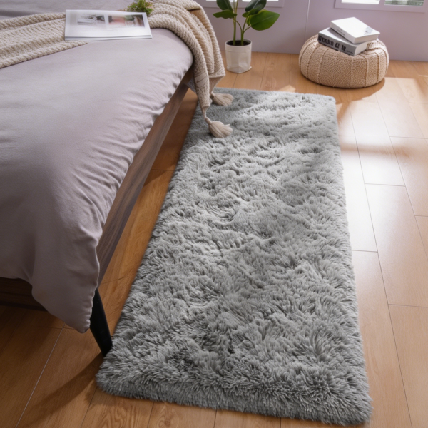 Grey Plush Shag Non-Slip Fuzzy Runner Rug