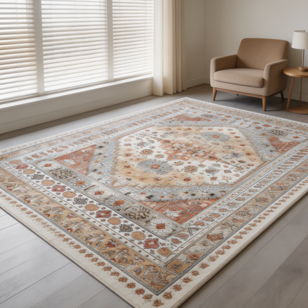 Orange Vintage Stain Resistant Non-Slip Washable Rug