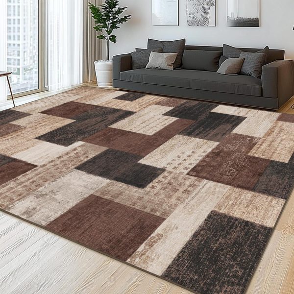 Chocolate Modern Geometric Patchwork Area Rug